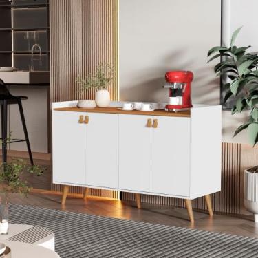 Imagem de Aparador Sala De Estar Pés Palito Retrô Luana 4 Portas Armário Cozinha