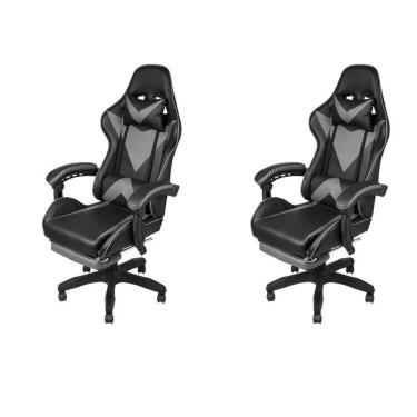 Imagem de Kit 2 Cadeira Gamer Com Rodízios Pu Hawker 3315 Preto/cinza