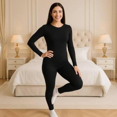 Imagem de Conjunto Calça e Camiseta SEGUNDA PELE FLANELADA FEMININA térmica Forr