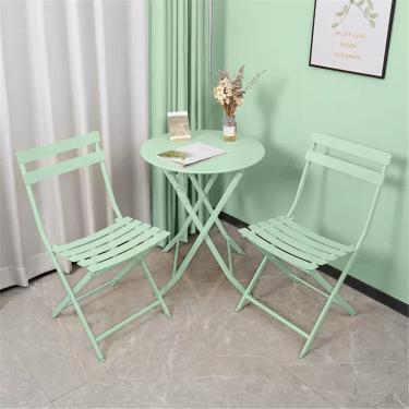 Imagem de Conjunto De Bistrô Dobrável - Móveis De Exterior De 3 Peças Para Jardim, Quintal, Piscina - Mesa E Cadeiras Dobráveis Para Gramado, Varanda, Varanda - Resistente às Intemp, Pink