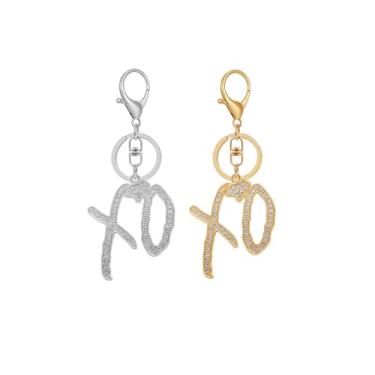 Imagem de Chaveiro Unise High Hip Hop XO Letter Pendant para mulheres e homens, zircônia cúbica exagerada declaração criativa acessórios para presente, Xo Ouro + prata, G