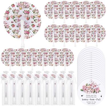 Imagem de CroBlissful 50 conjuntos de lembrancinhas de chá de chá de panela para convidados florais fãs portáteis com cartão de agradecimento fãs de mão de casamento lembrancinhas de festa de chá para chá de