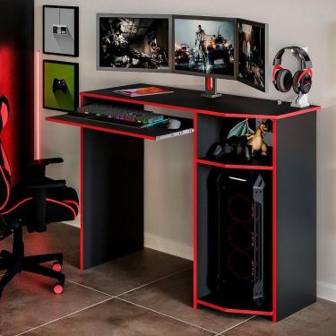 Imagem de Mesa Escrivaninha Para Computador Escritório Gamer - Preto/vermelho