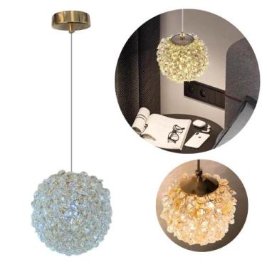 Imagem de Pendente LED Globo Cristal com Dourado Moderno Cabeceira Lavabo Chic 8