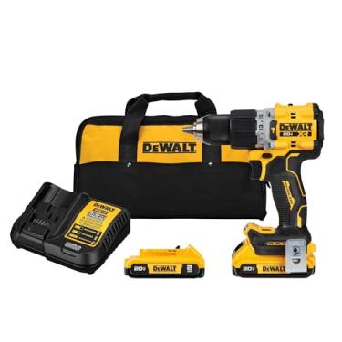 Imagem de DEWALT 20V MAX* XR® Kit de furadeira/chave de martelo, sem fio, 1/5.1 cm (DCD805D2), amarelo