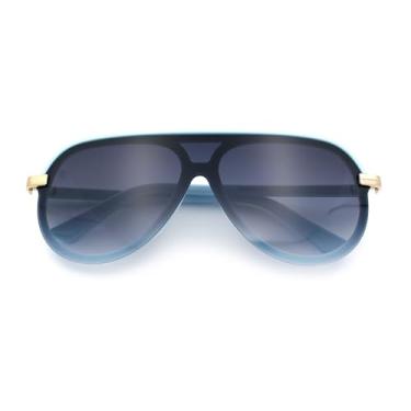 Imagem de Óculos de sol femininos de plástico da moda Classy 90s Designer Shield Rimless Racer, Azul - Azul-marinho, 65-15-134