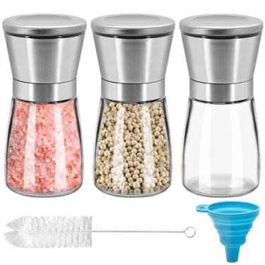 Imagem de 3 peças de moedor de pimenta ou moedor de pimenta, moedor de sal manual recarregável com grossura ajustável, moedor de pimenta preta feito de aço inoxidável, sal do Himalaia e moedor de sal marinho (3