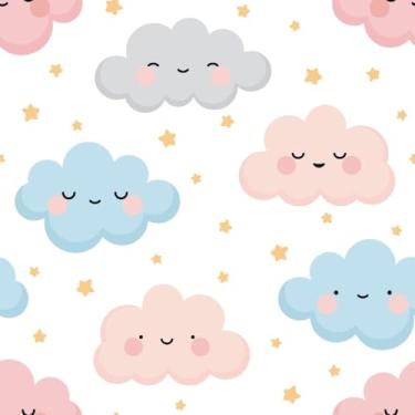 Imagem de Papel de Parede Adesivo Nuvens Lavável Feliz Bebê 5m