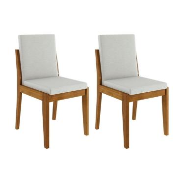 Imagem de Conjunto com 2 Cadeiras de Jantar Nesher Lady em Madeira com Estofado em Linho – Amadeirado