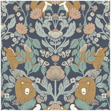 Imagem de HAOKHOME Papel de parede autoadesivo boho floresta animal berçário papel de parede urso raposa papel de parede autoadesivo para quarto de crianças gaveta prateleira forro 44 cm x 3 m