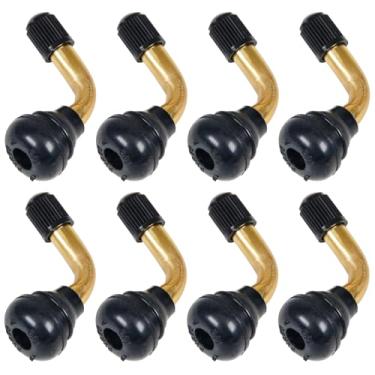 Imagem de YUEARN 8 peças de haste de válvula de pneu sem câmara PVR70 hastes de latão dobradas ângulo de 90 graus snap-in base de borracha preta para motocicleta, scooter, quadriciclo, kart serve para aro de