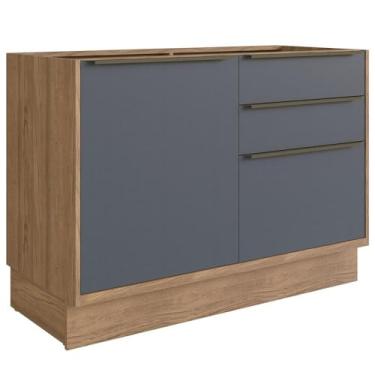 Imagem de Balcão Cozinha Modular 100% Mdf Édez Uno, 1 Porta e 3 Gavetas, Grafite e Louro Freijó