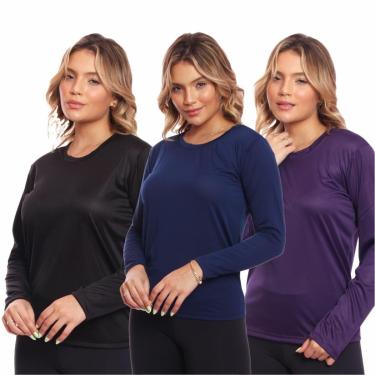 Imagem de Kit 3 Camisa Feminina Camiseta Térmica Proteção Solar Uv .-Feminino