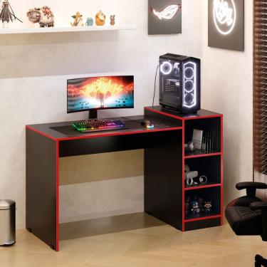 Imagem de Mesa Gamer Zetra Escrivaninha com Nichos Vermelho e Preto