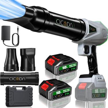 Imagem de Soprador de folhas sem fio 500.000 RPM com bocal estendido – 2 pilhas 3,0 Ah, leve portátil para pátio, garagem, neve e remoção de detritos