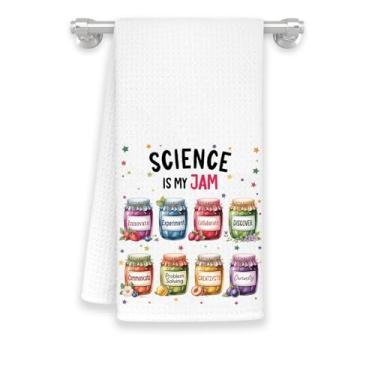 Imagem de Science is My Jam! Toalha de cozinha - Presentes para professores e amantes da ciência - Estudantes apaixonados por haste - Presente adorável design de pote de geleia - Toalhas macias e absorventes