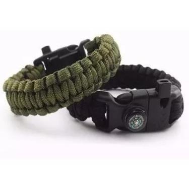 Imagem de Pulseira Bracelete Sobrevivência Apito + Pederneira - Minymix, Preto