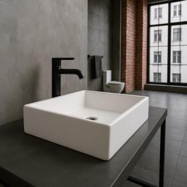 Imagem de Cuba Pia de Apoio Sobrepor para Banho Retangular Branco Marmore Sintetico 40cm