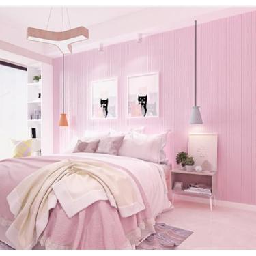 Imagem de Papel de parede moderno não tecido listrado vertical não autoadesivo cor sólida quarto sala de estar restaurante decoração papel de parede rosa roxo 53 * 950 cm