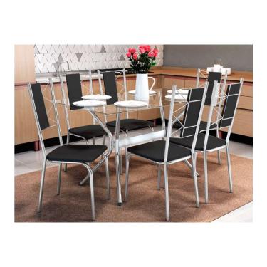 Imagem de Sala de Jantar Completa Loire c/ Tampo de Vidro 150x80cm e 6 Cadeiras Lisboa Cromada/Preto 110 - Kappesberg