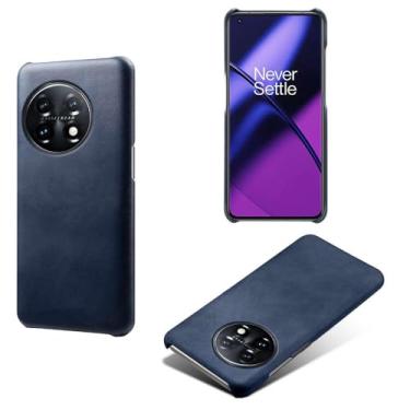 Imagem de Capa para Oneplus 11,Proteção contra quedas,Casca de volta de cor sólida simples,Design de couro de imitação de plástico-Blue