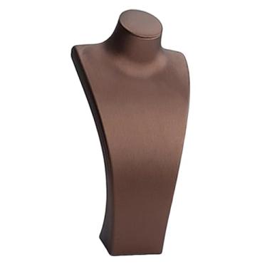 Imagem de Colaxi Suporte para exibição de busto de colar, suporte para manequim de colar, decoração, elegante, prateleira de armazenamento, presente feminino, couro, Marrom, 18.5 Cm X 10 Cm X 40