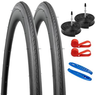 Imagem de YUNSCM 2 peças 700C pneus de bicicleta de estrada 700 x 25C/25-622 e 700C tubos de bicicleta resistentes válvula Presta compatível com pneus e tubos de bicicleta 700x25C 700x26C (Y-907)