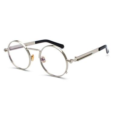 Imagem de Óculos de sol punk masculino e feminino, retrô, redondo, pequeno, vintage, armação de metal, óculos para dirigir, prateado e transparente, BH01