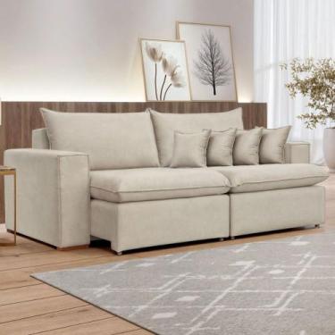 Imagem de Sofá 4 Lugares Barcelona Retrátil Veludo/Bege Claro - Celflex, Bege Cl