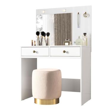 Imagem de Penteadeira Camarim Ideal Com 2 Gavetas E Led Branco Branco