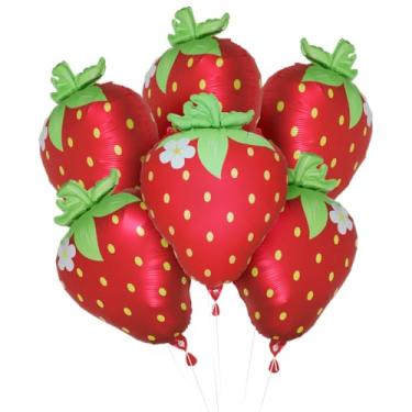 Imagem de Deermon Adoráveis balões de morango doce vermelho fosco com tema de piquenique, desenho animado, fruta, baga, balão de mylar para chá de bebê, casamento, dia dos namorados, revelação de gênero