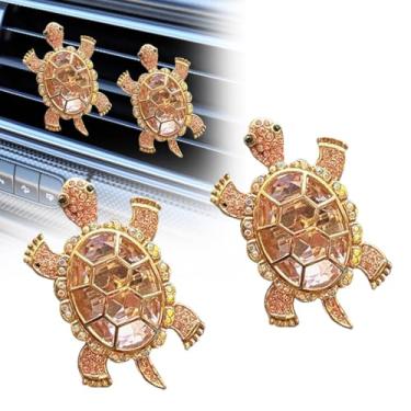 Imagem de 1 pacote com 2 peças de tartarugas marinhas para purificadores de ar de carro, clipes de saída de ar condicionado, clipe de saída de ar condicionado automotivo com strass de cristal, decoração