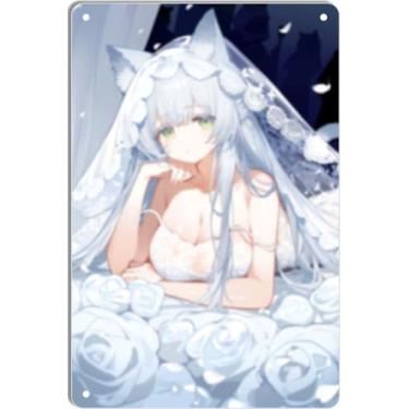 Imagem de DKLOWK Bikini Sexy Hot Anime Girl Metal Tin Sign Wall Art Poster Decor Placa para Casa Bar Clube Quarto Banheiro Homem Caverna Otaku 30 x 40 cm