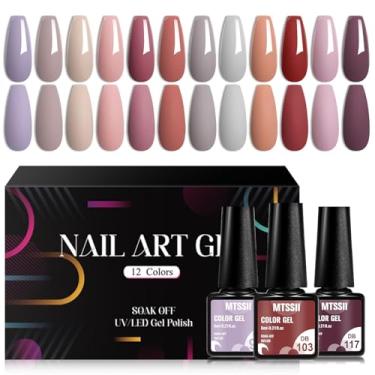 Imagem de MTSSII Conjunto de esmalte de gel, 12 peças, kit de esmalte de gel marrom cinza violeta, esmalte de imersão UV/LED, design de arte de unhas para salão de beleza, presentes para mulheres