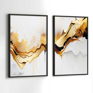 Imagem de Conjunto Quadros Decorativos com Moldura Branco e Dourado Abstratao Ki