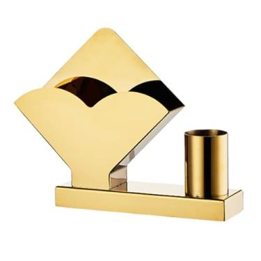 Imagem de Porta-guardanapos vertical de aço inoxidável - dispensador de guardanapos de restaurante com suporte de palito de dente tubo de toalha de papel quadrado porta-guardanapos (dourado, 21,3 * 5 * 16,6 cm)