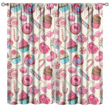 Imagem de Cortina doce, deliciosa estampa de rosquinhas de bolo, rosa, cortinas para quarto de meninas, quarto, sala de estar, cozinha, decoração de janela, conjunto de 2 painéis, tamanho total 213 cm L x 213
