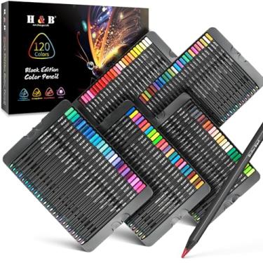 Imagem de H & B Conjunto de lápis de cor de 120 cores, lápis de cor metálicos, lápis de esboço, lápis de colorir para adultos, mistura de sombreamento, lápis pré-afiados de núcleo macio, adequado para artistas,