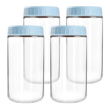 Imagem de Recipientes de aveia noturnos com tampas, potes de vidro de 680 g com tampas, 4 peças, azul claro, frascos de vidro de boca larga para salada, iogurte, lanches, preparação de refeições