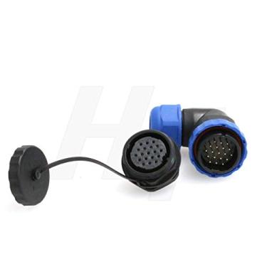 Imagem de HangTon HE29 Conector impermeável de 19 pinos para uso externo industrial elétrico circular macho fêmea plugue de cabo de fio angular + soquete de painel