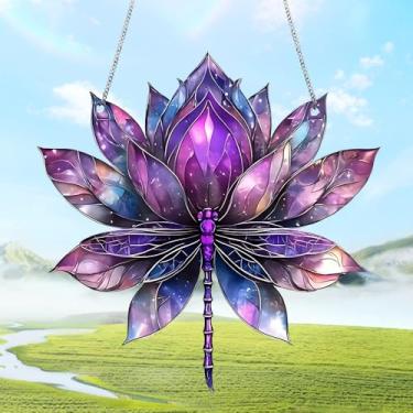 Imagem de Enfeite colorido para pendurar na janela manchada de lótus, painel impresso de acrílico dupla face com corrente, ótimo presente para mãe, avó, aniversário, dia das mães ou inauguração de casa