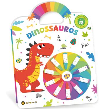 Imagem de Cata-Vento Colorido - Dinossauros: Livro Para Pintar C/ 12 Giz De Cera