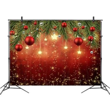 Imagem de HVEST Pano de fundo de Feliz Natal, bolas de Natal vermelhas e prateadas e fundo fotográfico de estrelas douradas, pano de fundo para fotos de férias de inverno, cenário de banner, cenário de feliz