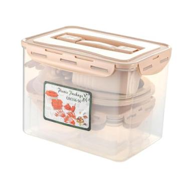 Imagem de oshhni Conjunto de louças, utensílios de mesa, viagem, RV, escola, pesca, festa, entretenimento, pratos e tigelas inquebráveis, kit de talheres portátil e, Bege