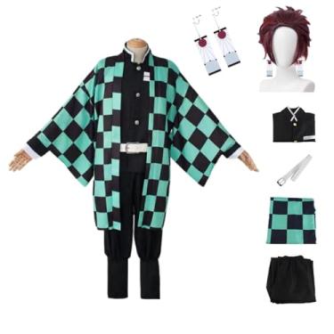 Imagem de Yakisle Fantasia de cosplay unissex adulto jaqueta uniforme com fantasia anime cosplay quimono, Verde + peruca, 130/51.1in