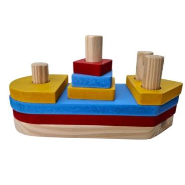 Imagem de Barquinho Desmontável C/Pinos e Formas Encaixe Brinquedo Pedagógico Montessoriano