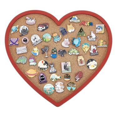 Imagem de BENECREAT Placa de cortiça com alfinete de coração vermelho, placa de cortiça montada na parede de 1,7 polegadas de espessura com moldura vermelha para armazenamento de broches, decoração de dia dos