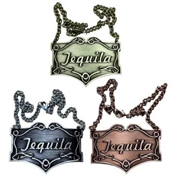 Imagem de TripDock Etiquetas decorativas de garrafa de tequila, conjunto de 3, bronze/vermelho-cobre/preto-prata, 5,9 x 4 cm, etiquetas de decantador de barra estilo vintage com corrente - acessórios exclusivos
