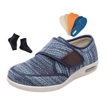 Imagem de Sapatos Largos Ajustáveis Diabéticos Homem, Calçado Confortável Para Caminhada Com Edema E Pés Inchados Para Diabéticos, Calçado Ortopédico Largo Confortável, Artrite Polegar Inchado(Blue,46 EU)