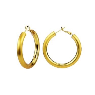 Imagem de ANGLEQUEEN Brincos de argola de ouro para mulheres, brincos grossos de cobre, grosso, redondo, brinco vazado, joia moderna, presente 30/40/50 mm, Large, Cobre, Sem pedra preciosa